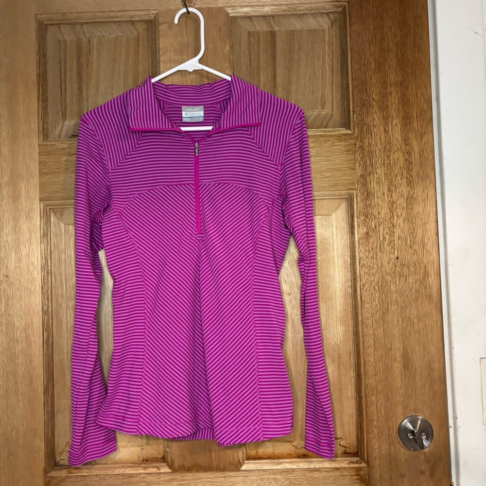 Columbia Women's Pink Striped Quarter-Zip jacket size S